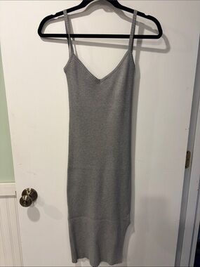 Grey Ribbed Knit Slip Dress spaghetti straps XS
